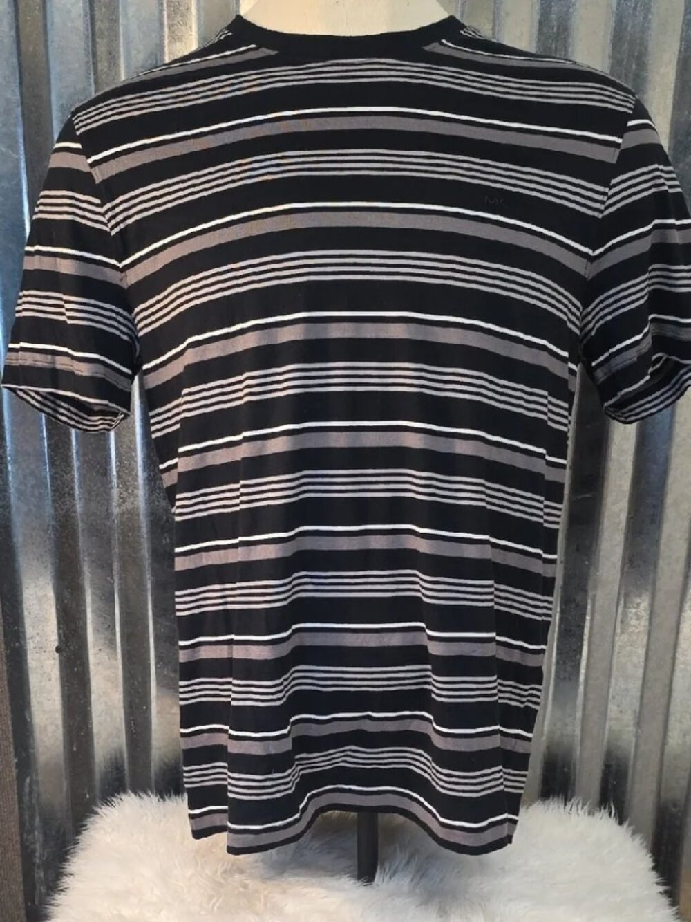 Michael Kors Black and White Striped Short-Sleeve Tee